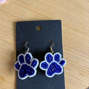 Blue Beaded Paw Earrings